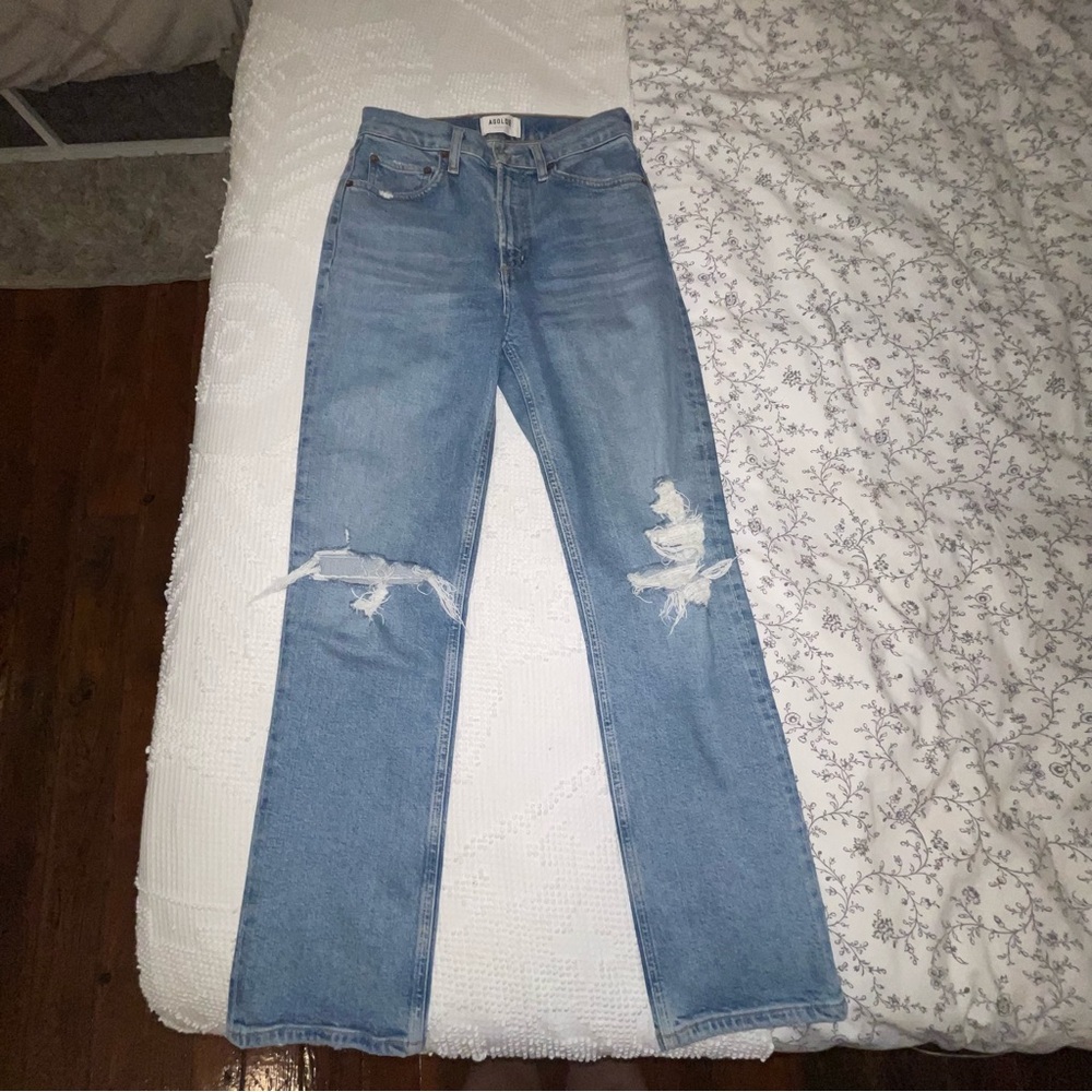 Agolde Wilder Jean Blue Distressed Ripped Women Jeans - Picture 4 of 12